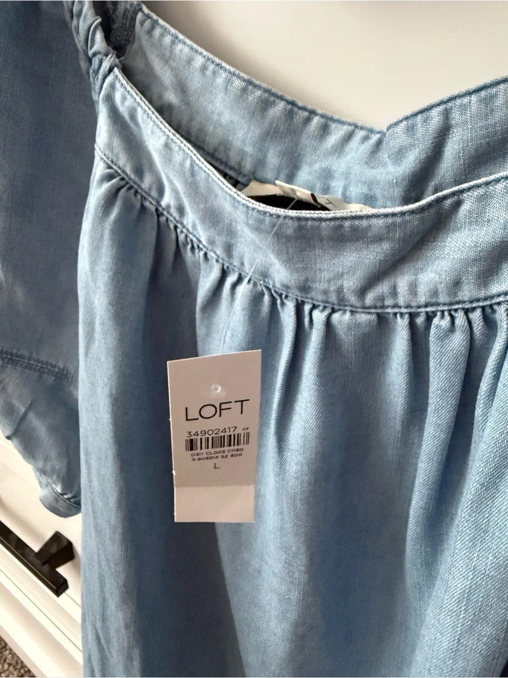 LOFT Light Blue Off-Shoulder Peasant Blouse